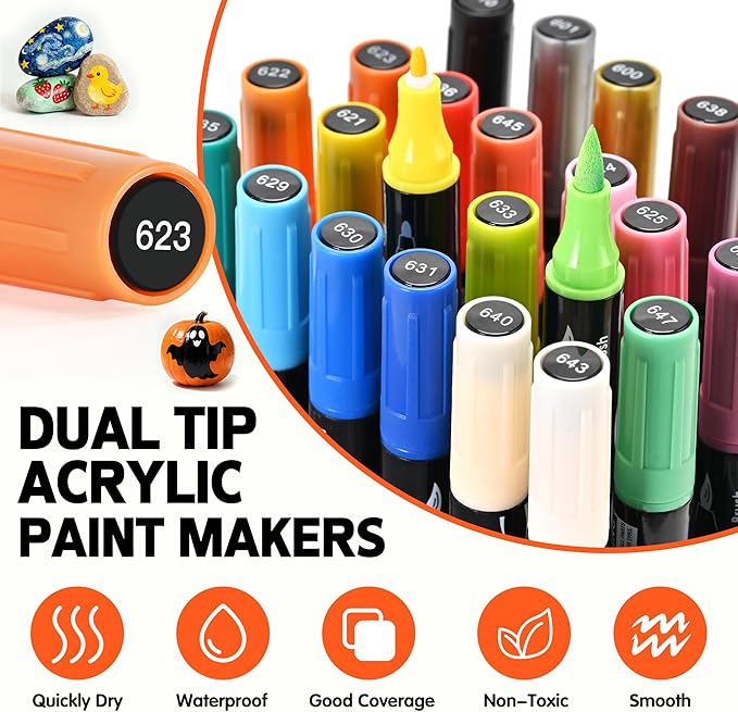 24 Colors Dual Tip Acrylic Paint Markers, Acrylic Paint Pens - Image 3