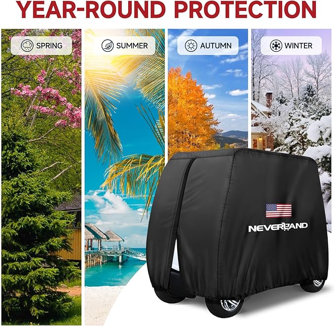 NEVERLAND Golf Cart Cover 2 Passenger - 420D Waterproof Golf Cart Covers Extended Roof Compatible with EZ GO Club Car Yamaha Golf Carts, Outdoor Dustproof 2 Seat Club Car Cover (Up to 95 Inch)