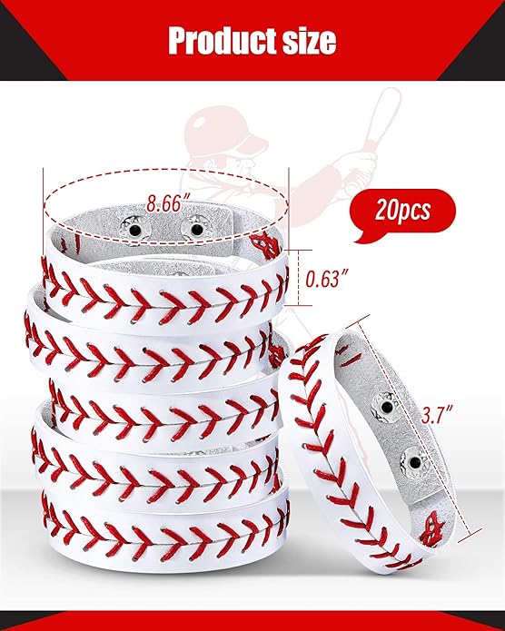 Retrowavy Genuine Leather Baseball Bracelet Baseball Party Favors Gifts Sport Wristbands Team Theme Birthday Gift for Teens
