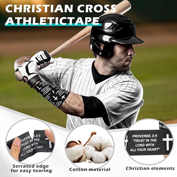 TrelaCo 1 Pcs Wrist Tape Baseball Cross Christian Athletic Tape 2in x 23ft Sports Wrap Cotton for Football Hockey Soccer Baseball Fingers Ankles Wrist Injury Wrap(Proverbs 3:5,Black)