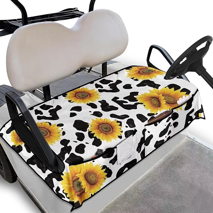 Golf Cart Seat Covers, Universal Golf Cart Seat Towel Blanket with 4 Front Pockets & Nonskid Bottom Fits for Club Car 2 Person Seats Golf Carts