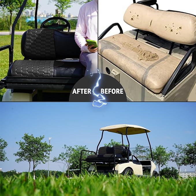 Golf Cart Seat Covers for EZGO TXT Club Car DS Gas or Electric OEM Regular Seat Cushion, No Staple, Golf Cart Vinyl Replacement Seat Cover