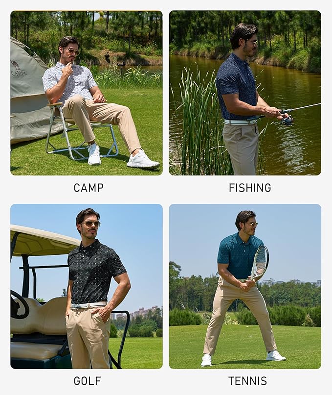 ZITY 5 Pack Mens Golf Shirt Short Sleeve UPF 50+ Moisture Wicking Performance Print Patterns Casual Golf Polo Shirts for Men