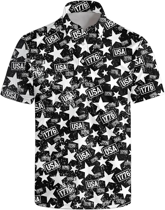 Golf Polo Shirts for Men Funny Print Short Sleeve Golf Shirts Performance Golf Polos