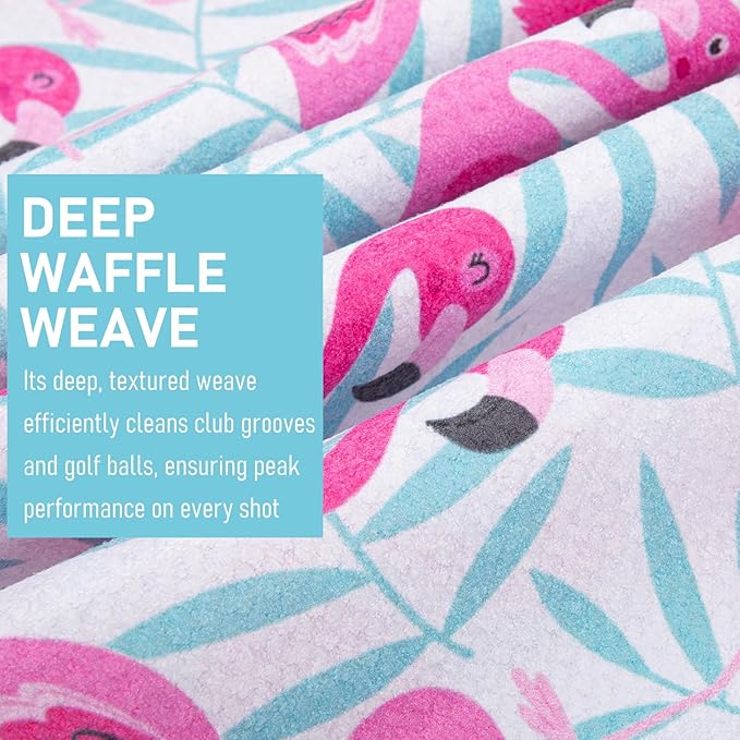 Magnetic Golf Towel 16x24 Ultra Absorbent Waffle Microfiber, Strong Magnet for Cart Clubs, Spot-Clean Design Golf Accessories Gifts for Men(Pink-Flamingo)