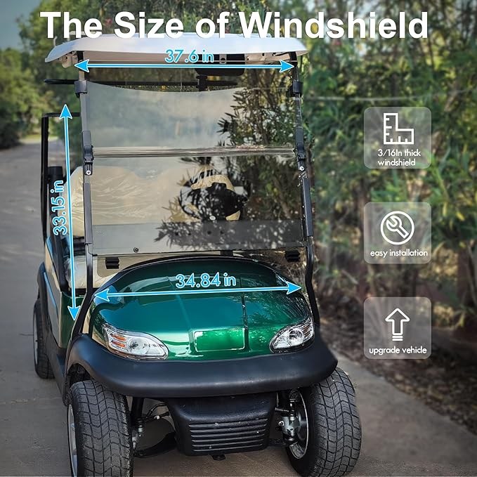 Club Car Precedent Windshield,Golf Cart Windshield for Precedent/Tempo/Onward (2004-Up)– Heavy Duty Hinges, Foldable, Anti-UV & Impact Resistant, 5MM Thick PC Material, 37.6"W X 33.2"H (tinted)
