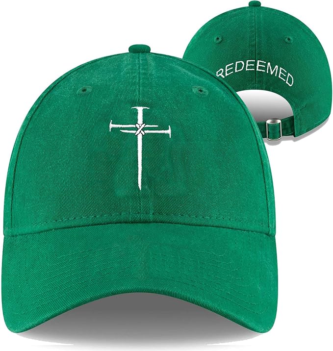 Christian Redeemed Cross Nails Hats for Men Women, Vintage Adjustable Cotton Embroidered Front & Back Baseball Cap