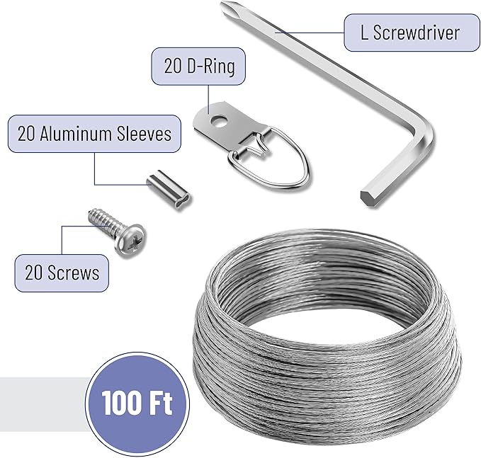 Mr. Pen- Picture Hanging Wire Kit, 100Ft Picture Wire Hanging, D Rings Picture - Image 2