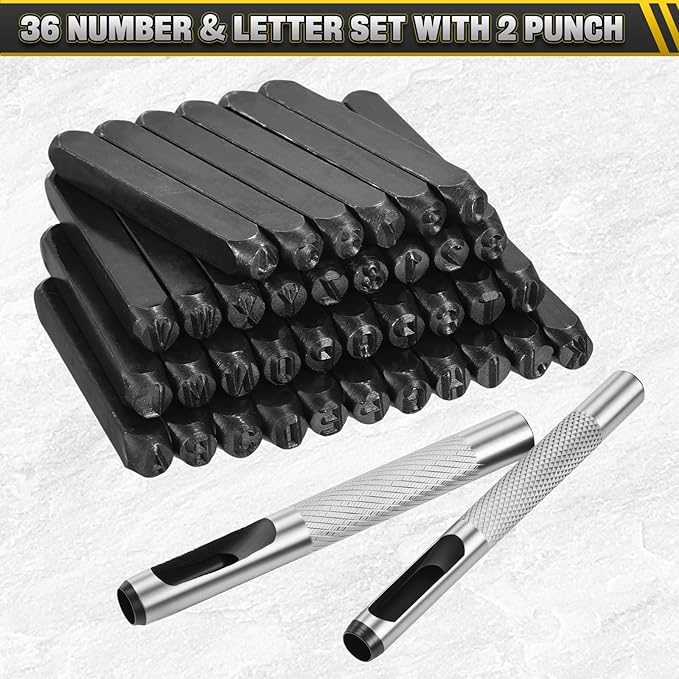 WorkBless 36PCS Metal Stamping Kit, 1/4" Steel Number and Letter Punch Set - Image 7