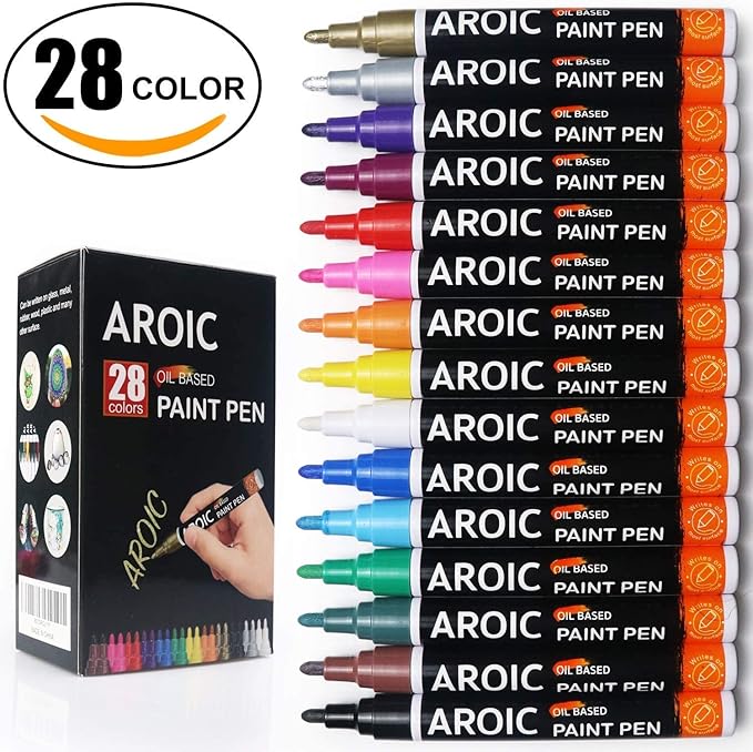 AROIC Paint Markers, 28 Colors Oil-Based Waterproof Paint Marker Pen Set.Quick - Image 4