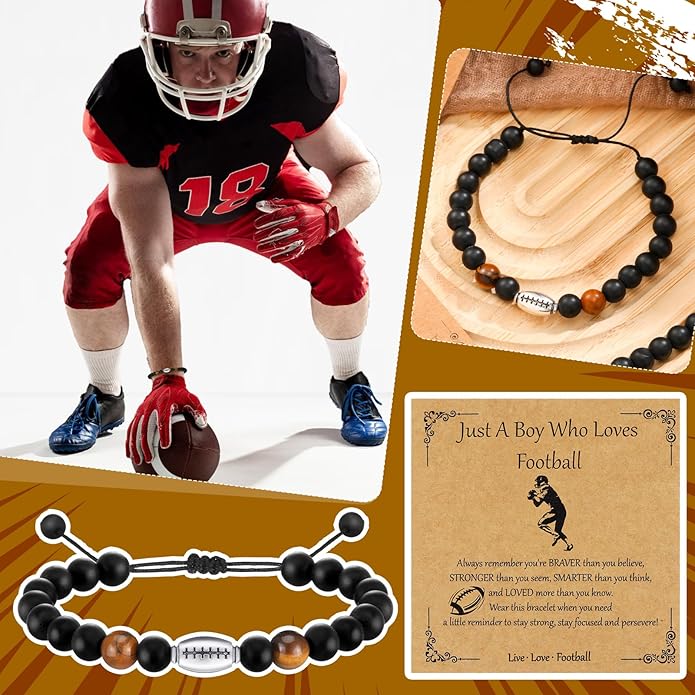 12 Set Sport Adjustable Beaded Bracelets Gifts Football Softball Soccer Volleyball Golf Basketball Hockey Bracelets for Women Men Adjustable Beaded Accessories