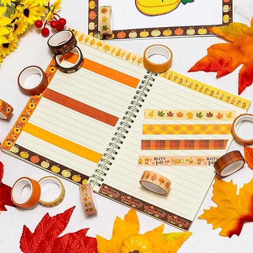 Whaline 12 Rolls Fall Washi Tape Thanksgiving Autumn Maple Leaves Pumpkin Gnome - Image 6