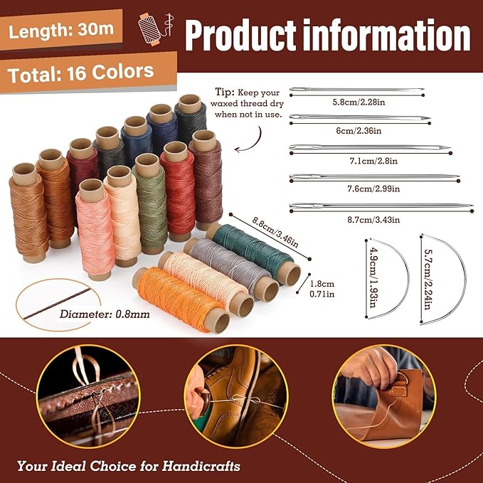 0.8 mm Leather Sewing Thread, 16 Colors 32 Yards Waxed Thread, Round Waxed - Image 2
