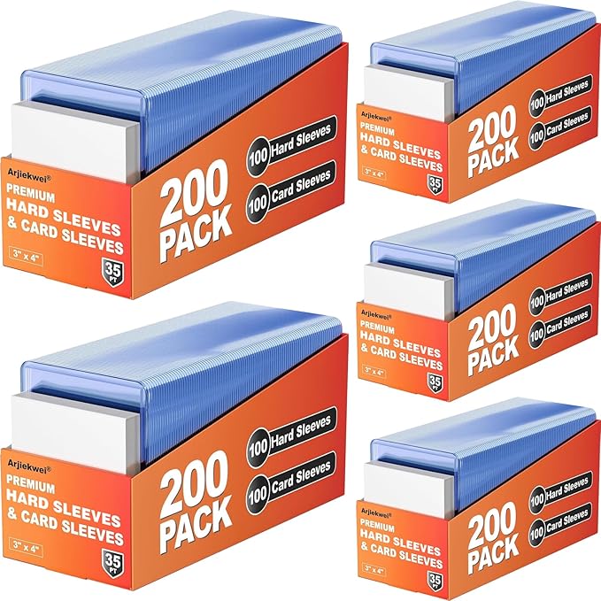 1000 Card Sleeves Hard Plastic, Arjiekwei 3"X4" Baseball Cards Protectors, Premium Card Holder for Trading Sports Baseball Football Game Cards (500 Hard Sleeve + 500 Soft Sleeve)