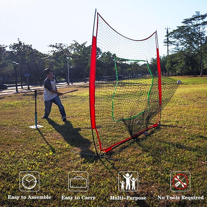 7×7ft Baseball Softball Practice Net- Portable Baseball Net for Batting, Hitting, Pitching Come with Carry Bag, Training for Players of Any Skill Level - Easy Assembly