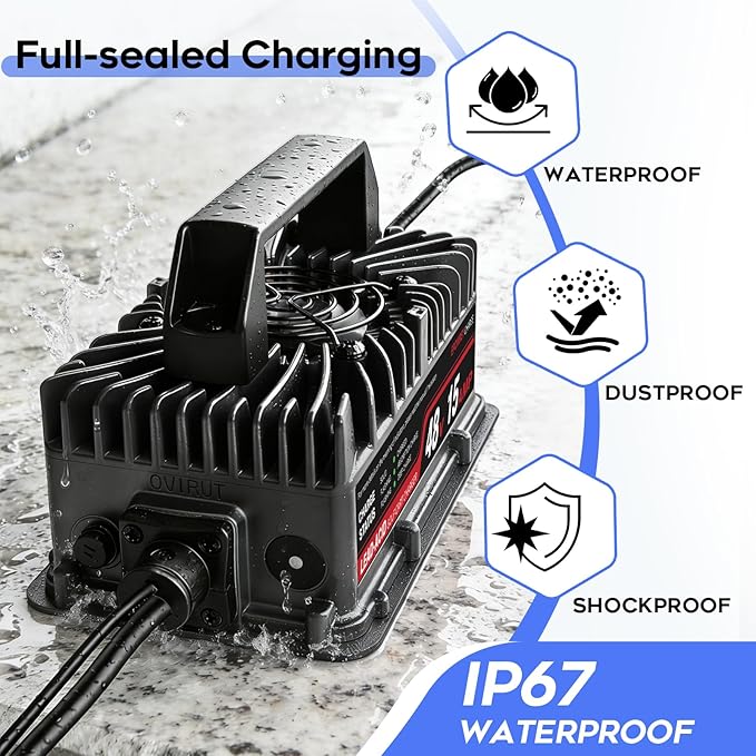 EPOWREY 48 Volt Golf Cart Battery Charger Onboard 15 AMP for EZGO TXT RXV/Club Car/Yamaha with Ring Terminals Plug