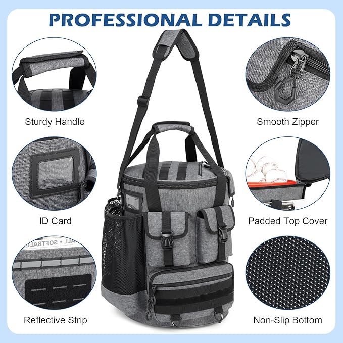 Baseball Bucket Bag - Baseball Coaching Accessories Organizer, Softball Bucket Bag with Insulation Pocket, Anti-Slip Bottom for Bat, Gloves, Scoreboards