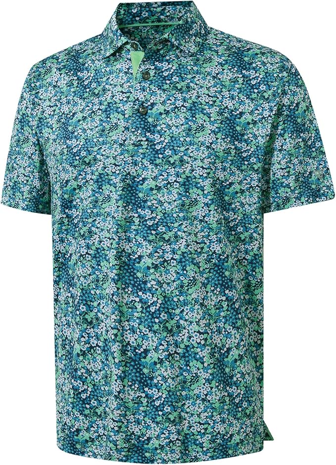 M MAELREG Mens Golf Shirt Short Sleeve Dry Fit Print Moisture Wicking Performance Patterns Collared Polo Shirt