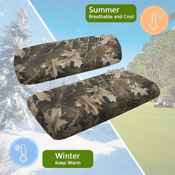 Bulopur Camo Golf Cart Seat Cushion Cover and Backrest Cover Set of 2 Breathable Golfcart Seat Protective Covers Washable Fabric Universal Accessories for Golf Cart Seats Blanket