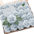 Floroom Artificial Flowers 50pcs Real Looking Powder Blue Foam Fake Roses by Floroom