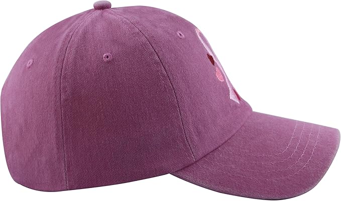 Fight Breast Cancer Hats for Women, Cotton Embroidered Pink Ribbon Little Heart Baseball Cap
