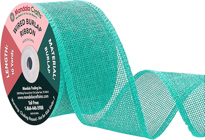 Mandala Crafts Turquoise Burlap Wired Ribbon 2 Inches Wide Jute Ribbons by MandalaCrafts