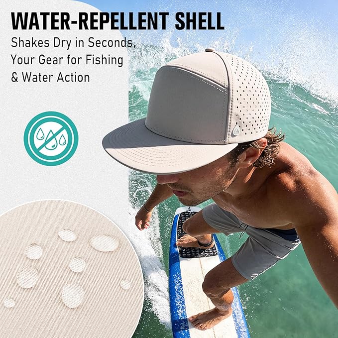 AOPREL Flat Brim Baseball Cap for Men Adjustable Water-Resistant Performance Hat with Breathable Laser Perforated