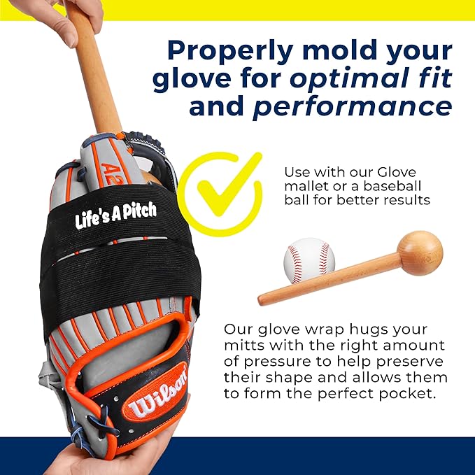 TOFL Baseball Glove Wrap Band for Break-in & Shaping | Elastic Mitt Strap | Adjustable Closure for Pocket Forming & Storage | Youth & Adult Softball Mitt Care Accessory (Message Options)