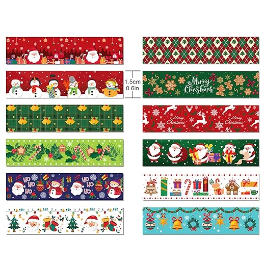 12 Pcs Christmas Washi Tape Merry Christmas Print Masking Tape Christmas Tree - Image 3