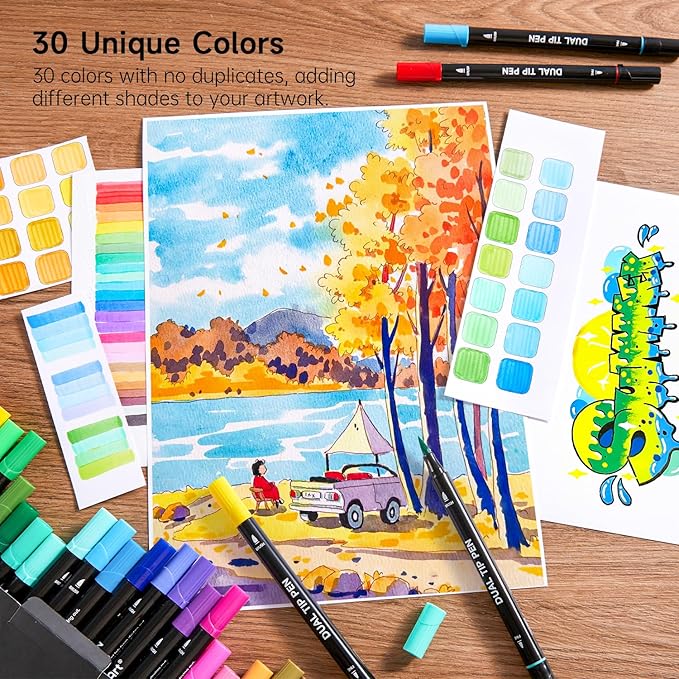 Shuttle Art Dual Tip Brush Marker Pens, 30 Colors Dual Tip Calligraphy Pens - Image 5