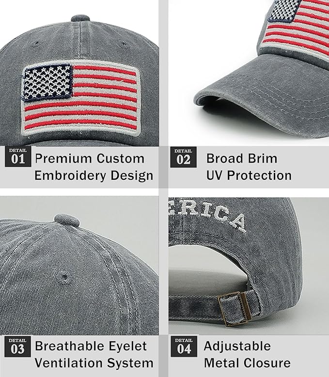 2-Pack USA Flag Hats for Men Baseball American Flag Hats for Men USA Cap USA Tactical Washed for Women