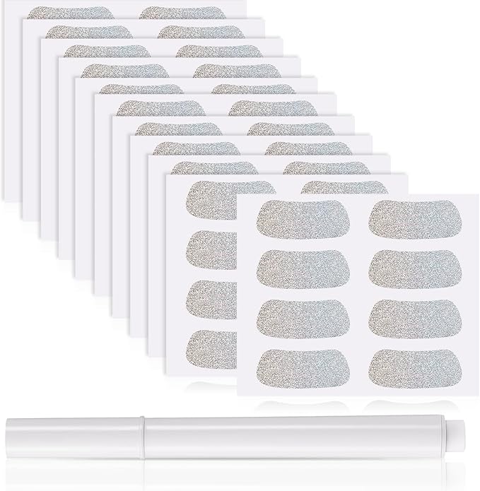 Sumind 48 Pairs Eye Strips Sports Eye Stickers Breathable Strips with 1 White Pencil for Baseball Football Softball Fans on Game Day (Silver)