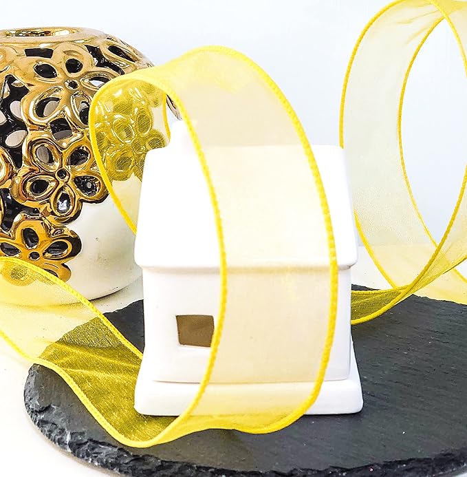 CT CRAFT LLC Sheer Organza Wired Ribbon 1.5" x 50Yards Yellow - Image 5