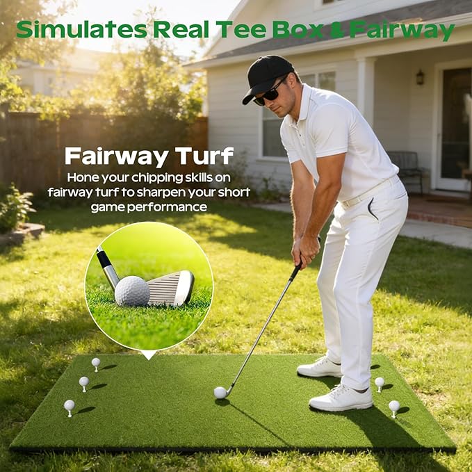 RIKADE Golf Mat - 5x4ft & 6x4ft 26mm-31mm Golf Hitting Mat for Simulators, Backyard, Garage, Indoor & Outdoor Use, Features Dual-Turf Mats with Ball Tray for Chipping and Swing Training