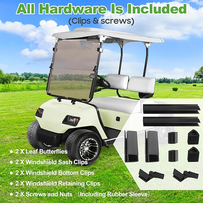 Smoke Windshield for Yamaha G14/G16 1995-2003 Year Gas and Electric Golf Cart, Durable & Foldable