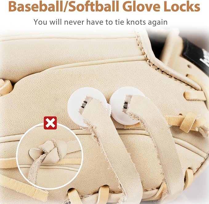Glove Locks, 8-Pack Baseball/Softball Glove Lace Locks – Vibrant Colors, No Retie Knots, Spring-Lock Tech, Durable Design.