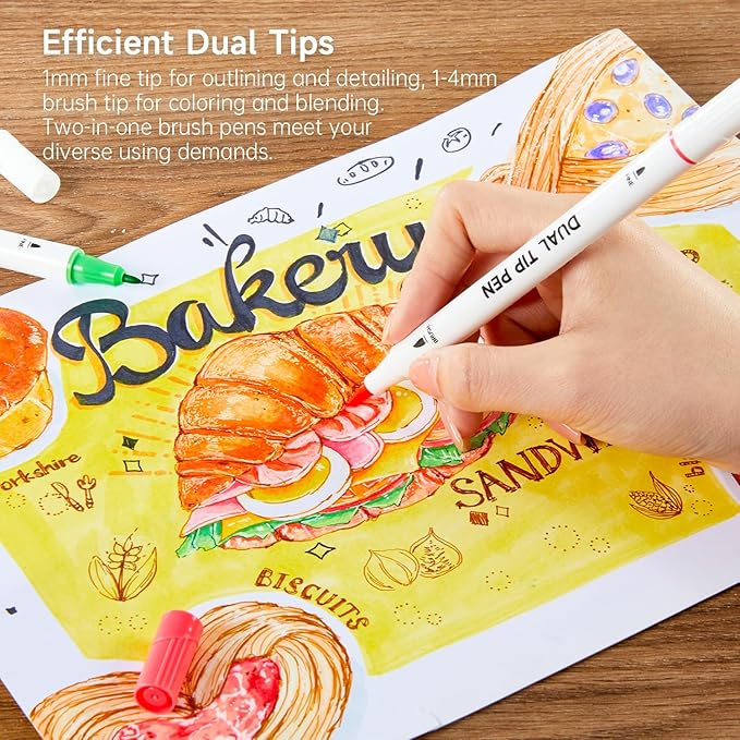 Shuttle Art Dual Tip Brush Marker Pens, 105 Colors Fine and Brush Tip Markers - Image 4