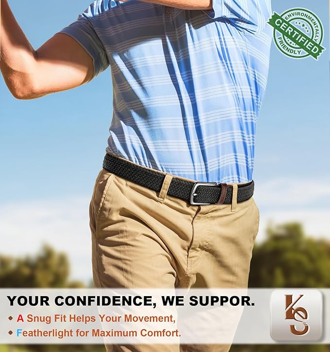 KEMISANT Men's Golf Belt 2 Pack-Braided Woven Stretch Belt for Gift Men Casual Jeans Sports Work 1 3/8"
