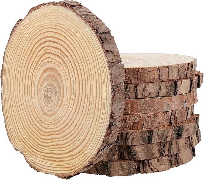 JEUIHAU 8 PCS 8-9 Inches Natural Wood Slices, Unfinished Predrilled Wooden by JEUIHAU