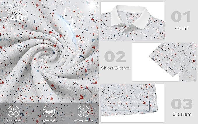 KUYIGO Mens Polo Shirt Quick Dry Moisture Wicking UPF 40+ Performance Printed Short Sleeve Summer Tennis Golf Shirt