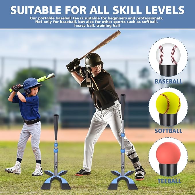 Baseball Tee for Hitting, Batting Tee with 5.8 LB Base, Softball Tee 24"-45" Height Adjustment, Hitting Tee for Baseball Training Accessories