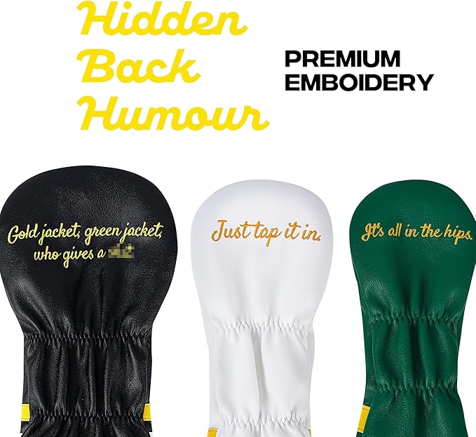Funny Golf Head Covers - Leather Driver Headcover, Fairway Wood, and Hybrid Covers - Inspired Design with Premium Embroidery - Unique Golf Gift & Accessories for Men and Women Golfers