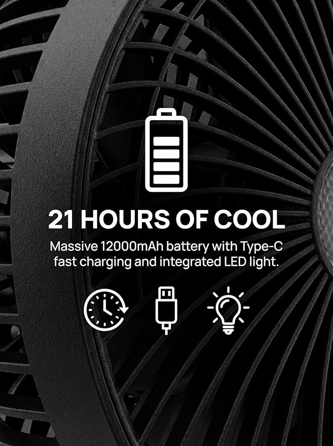 8-inch Magnetic Golf Cart Fan with Heavy-Duty Strap, 12000mAH Battery Operated Fan with Dual-Magnet, Bright Lighting, Compatible with EZGO Club Car Yamaha, Golf Cart Accessories, Golf Gift 2026