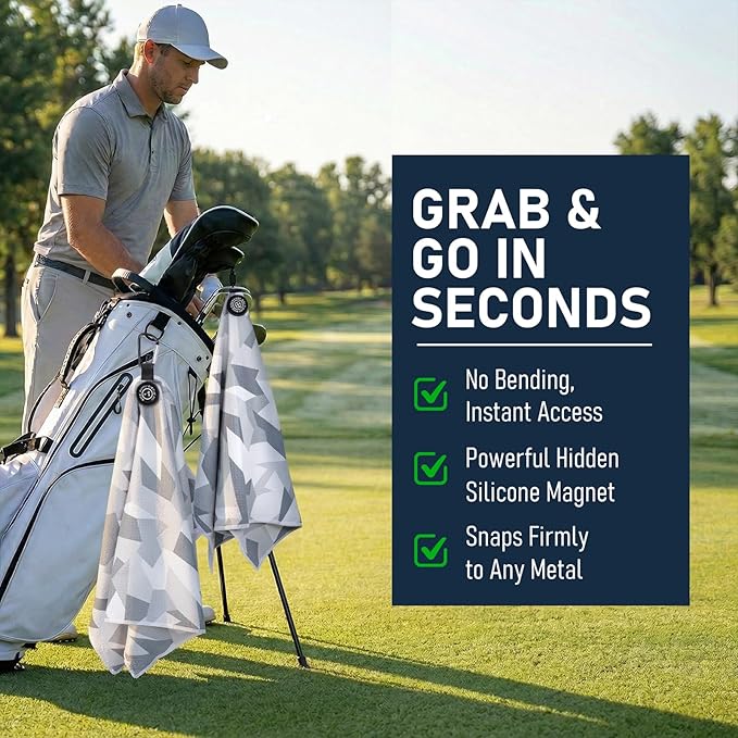 Magnetic Golf Towel 16x24 Ultra Absorbent Waffle Microfiber, Strong Magnet for Cart Clubs, Spot-Clean Design Golf Accessories Gifts for Men (Grey-Camo)