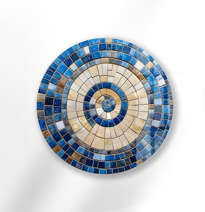 My Photostation.com 24'' Diameter Coastal Sunburst Beige & Blue Round Glass - Image 3