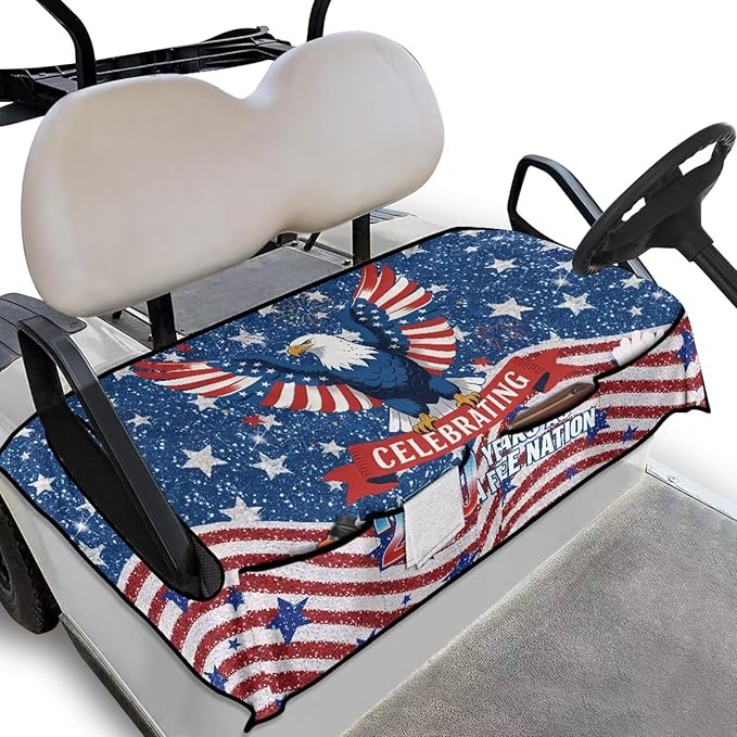 Golf Cart Seat Covers, Universal Golf Cart Seat Towel Blanket with 4 Front Pockets & Nonskid Bottom Fits for Club Car 2 Person Seats Golf Carts