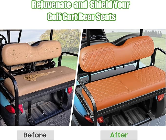 10L0L Golf Cart Seat Covers for Club Car Precedent,EZGO TXT Front/Rear Seats Diamond Pattern,Vinyl Leather with Adjustable Straps and Retractable Buckle, No Stapler Needed