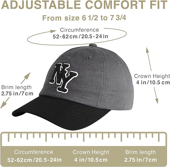 NY 3D Embroidered Cotton Dad Hat – New York Baseball Cap, Adjustable Metal Buckle Strap, Unstructured Low-Profile Style