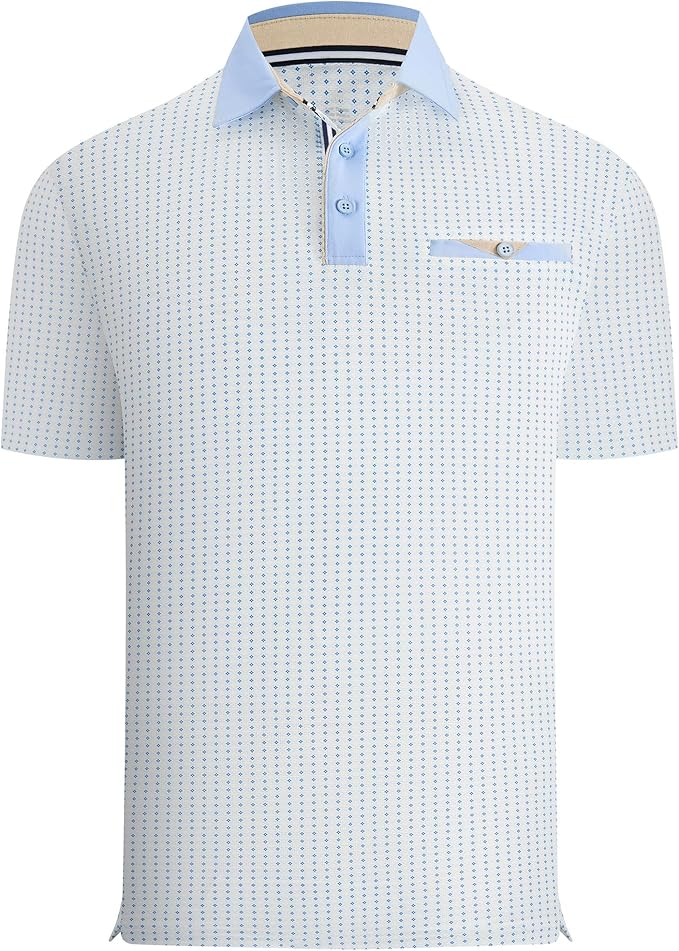 Esabel.C Men's Golf Polo Shirts Print Moisture Wicking Short Sleeve Dry Fit Stretch Polo Shirts for Men with Faux Pocket
