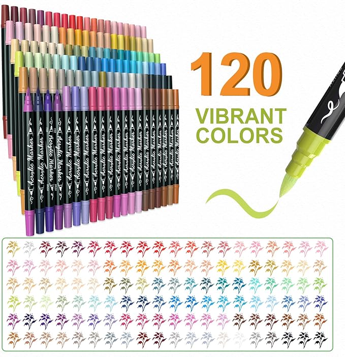 120 Colors Acrylic Paint Markers, Waterproof Dual Tip Acrylic Paint Pens - Image 2
